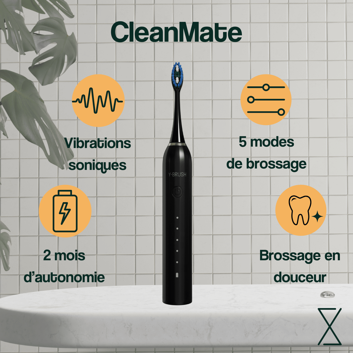 Brosse à dents électrique sonique pour adulte Y-Brush CleanMate - Y-Brush