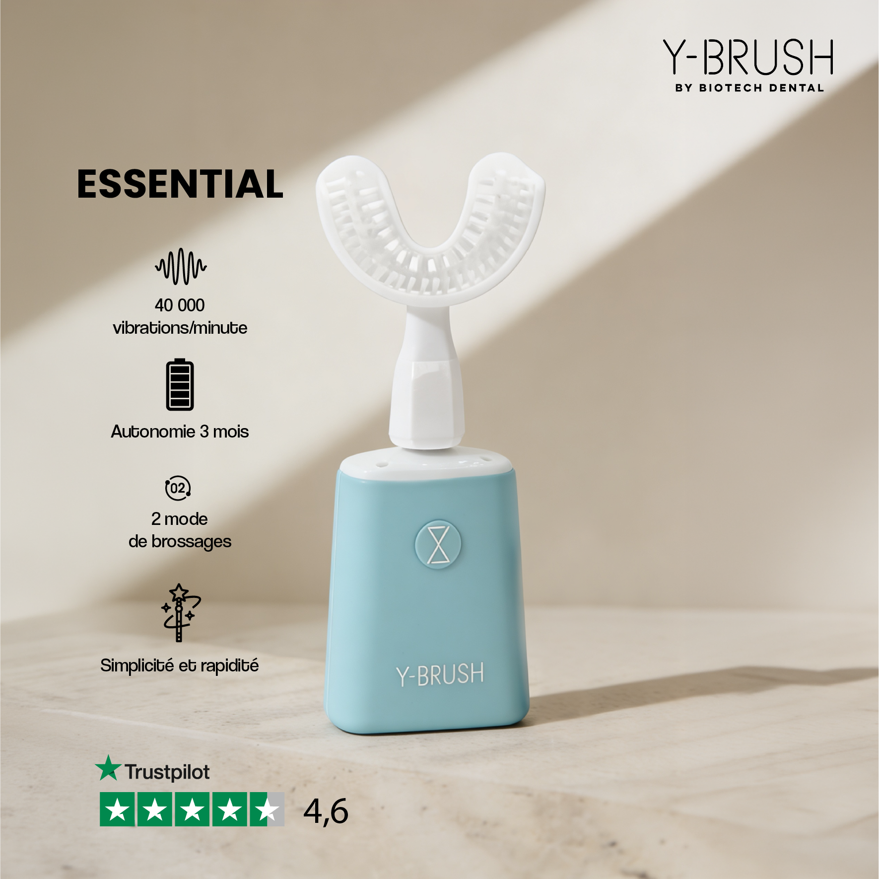 Y-Brush Essential - Electric Sonic Toothbrush for Adult
